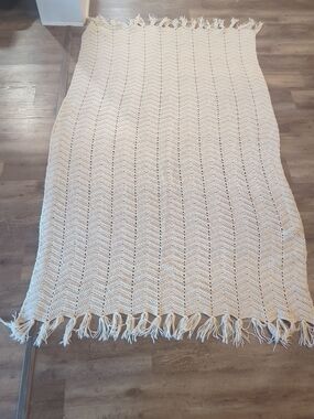 Handmade Crochet Fringe Throw - Neutral Cream